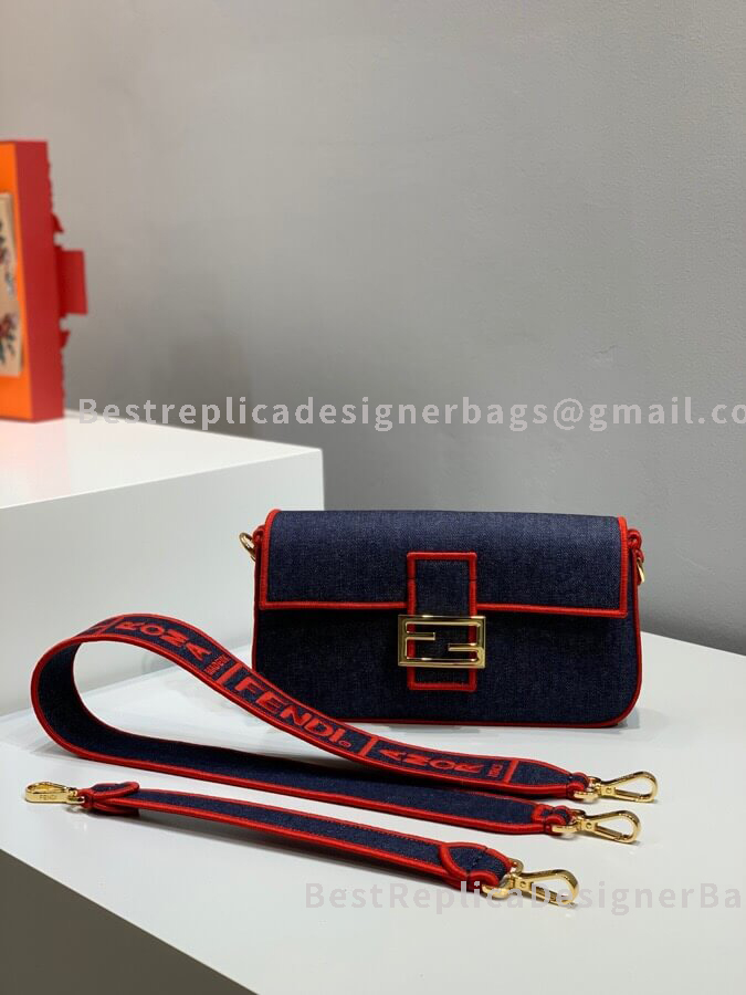 Fendi Baguette Mini Red denim Bag GHW 771S